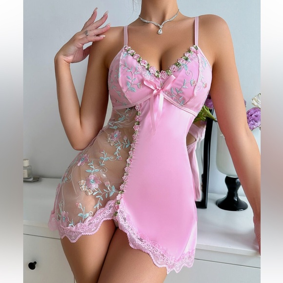 SOLY HUX floral embroidery lace satin chemise nightgown slip dress sleep wear - Picture 1 of 13